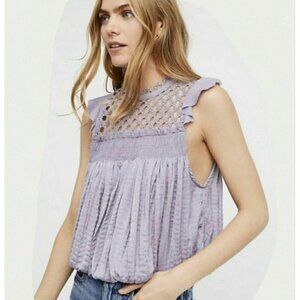 Free People One Brittany bubble hem crochet blouse in lavendar